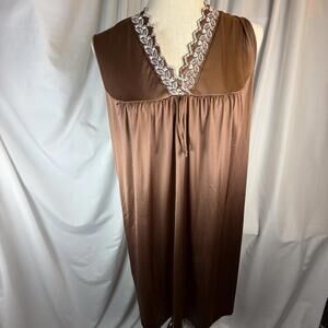 Vintage JC Penney Brown Sleeveless Nightgown Med Read For Size Retro Feminine